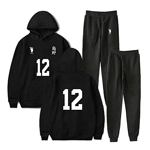 Tomwell Hoodie Herren Männer Druck Anime Pulli Teenager Jungen Mädchen Baumwolle Langarm Sweatshirt Kapuzenpullover Shirt 2 Stück Sets Streatwear Trainingsanzüge Schwarz 12 L von Tomwell