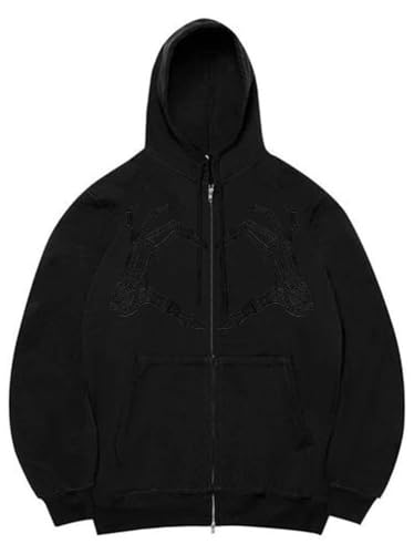 Tomwell Skelett Zip Up Hoodie für Damen Herren Goth Graphics Jacke Herbst Frühling Harajuku für Paare Sweatshirt Vintage Kordelzug Sweatjacke mit Kapuze Y2K Top J Schwarz L von Tomwell