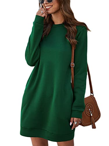 Tomwell Hoodie Kleid Damen Pullover Langarm Sweatshirtkleid Tops Herbst Kurz Kleid Sweatshirt Pulloverkleid mit Taschen Grün 3XL von Tomwell