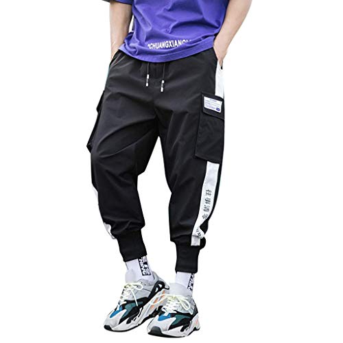 Tomwell Hose Herren Mode Cargo Hose Muti Taschen Bandage Casual Sporthosen Harem Hose Männer Freizeithose Chino Hose Sweatpants A Schwarz XXL von Tomwell