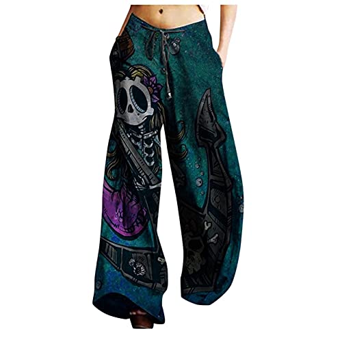 Tomwell Hosen Damen Hose High Waist Mode Kordelzug Print Freizeithose Frauen Lange Hose Trainingshose Damen Jogginghose Lang Sweathose Sporthose Laufhosen Yogahosen B Grün XXL von Tomwell