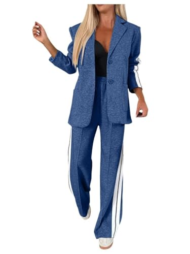 Tomwell Hosenanzug Damen Anzug Elegant 2 Teilig Langarm Zweiteiler Einfarbig Hosenanzug Festlich Modern Anzughose Streetwear A Blau M von Tomwell