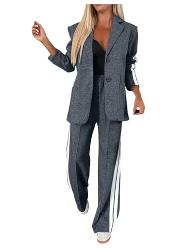 Tomwell Hosenanzug Damen Anzug Elegant 2 Teilig Langarm Zweiteiler Einfarbig Hosenanzug Festlich Modern Anzughose Streetwear A Dunkelgrau XL von Tomwell