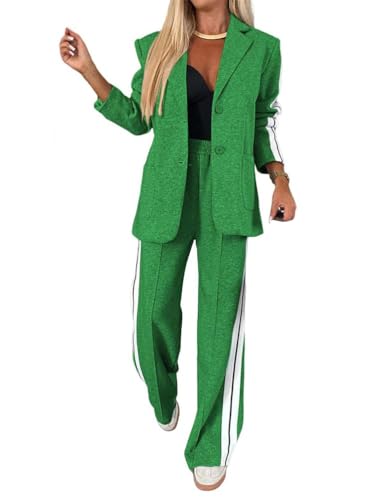 Tomwell Hosenanzug Damen Anzug Elegant 2 Teilig Langarm Zweiteiler Einfarbig Hosenanzug Festlich Modern Anzughose Streetwear A Grün M von Tomwell