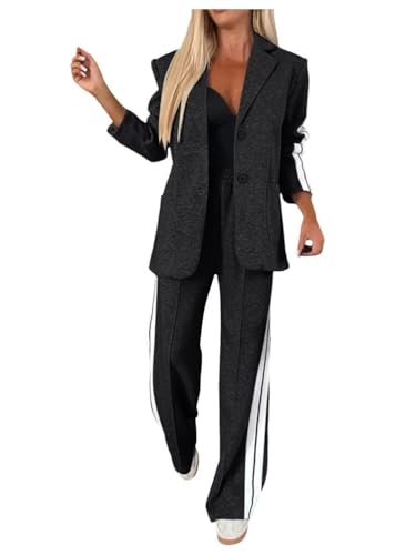 Tomwell Hosenanzug Damen Anzug Elegant 2 Teilig Langarm Zweiteiler Einfarbig Hosenanzug Festlich Modern Anzughose Streetwear A Schwarz XL von Tomwell