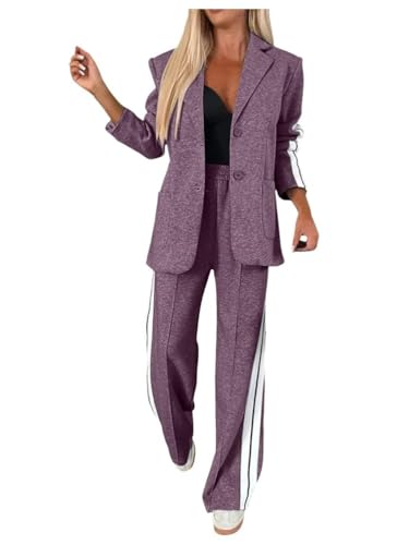 Tomwell Hosenanzug Damen Anzug Elegant 2 Teilig Langarm Zweiteiler Einfarbig Hosenanzug Festlich Modern Anzughose Streetwear A Violett L von Tomwell