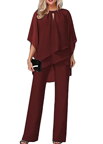 Tomwell Hosenanzug Damen Tüll Abendanzug Sets Zweiteiler Chiffon Shirt Und Hohe Taille Hosenanzug Elegant 2-Teiliges Set Outfit Cocktail Party Festlich Hosenanzug A Blau S A Blau S von Tomwell