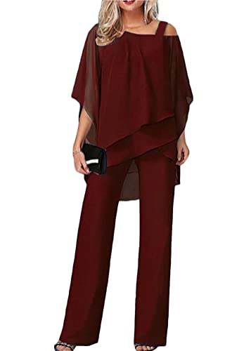 Tomwell Hosenanzug Damen Tüll Abendanzug Sets Zweiteiler Chiffon Shirt Und Hohe Taille Hosenanzug Elegant 2-Teiliges Set Outfit Cocktail Party Festlich Hosenanzug A Blau S A Blau S von Tomwell