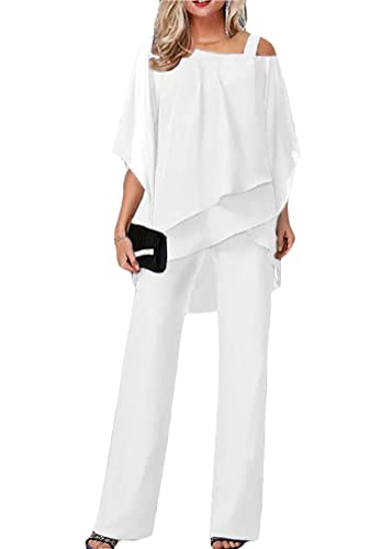 Tomwell Hosenanzug Damen Tüll Abendanzug Sets Zweiteiler Chiffon Shirt Und Hohe Taille Hosenanzug Elegant 2-Teiliges Set Outfit Cocktail Party Festlich Hosenanzug A Blau S A Blau S von Tomwell