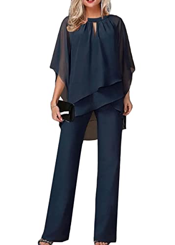 Tomwell Hosenanzug Damen Tüll Abendanzug Sets Zweiteiler Chiffon Shirt Und Hohe Taille Hosenanzug Elegant 2-Teiliges Set Outfit Cocktail Party Festlich Hosenanzug A Schwarz L A Schwarz L von Tomwell