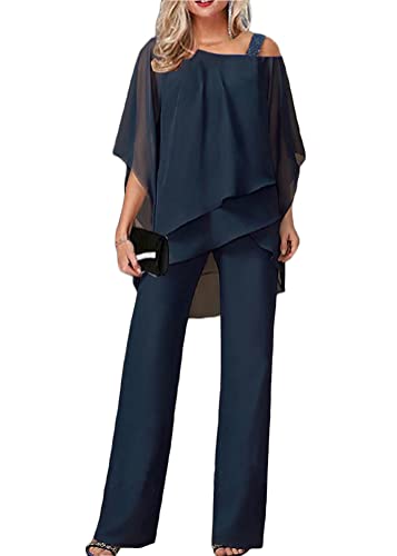 Tomwell Damen Tüll Abendanzug Set - Zweiteiler Chiffon Shirt und Hohe Taille Hosenanzug - Elegant 2-Teiliges Outfit für Cocktail Party - Festlich A Schwarz L von Tomwell