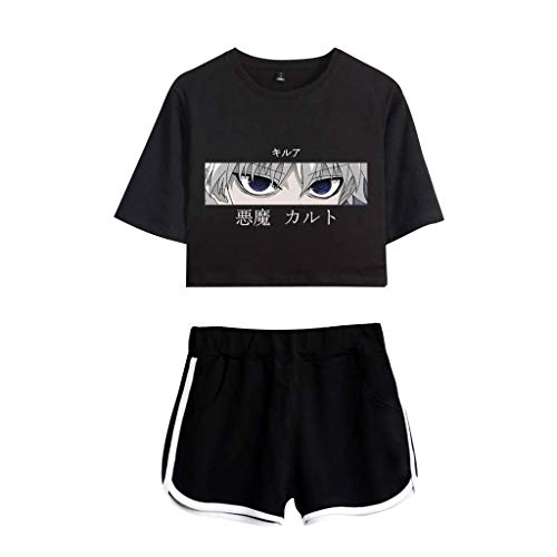 Tomwell Hunter X Hunter T-Shirt ＋ Hosen Sets Damen Killua Eyes Hisoka Shirt Und Shorts Anime 3D Druck Sommer Tops Anzug Bauchfrei Oberteile Kurze Tank Top Kurzarm Blusen A Schwarz Schwarz M von Tomwell