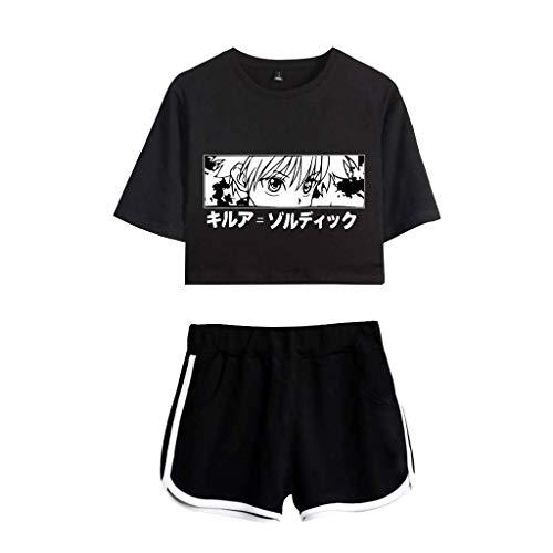 Tomwell Hunter X Hunter T-Shirt ＋ Hosen Sets Damen Killua Eyes Hisoka Shirt Und Shorts Anime 3D Druck Sommer Tops Anzug Bauchfrei Oberteile Kurze Tank Top Kurzarm Blusen B Schwarz Schwarz M von Tomwell