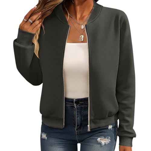 Tomwell Jacke Damen Leichte Reißverschluss Sweatjacke Langarm Casual Übergangsjacke Herbst A Dunkelgrau M von Tomwell