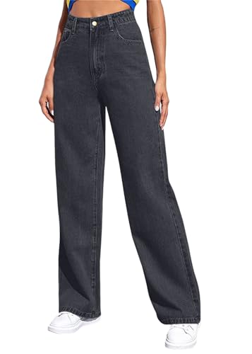 Tomwell Jeans Damen Straight Leg Baggy Jeans Y2K High Waist Jeanshose Boyfriend Denim Hose A Dunkelgrau S von Tomwell