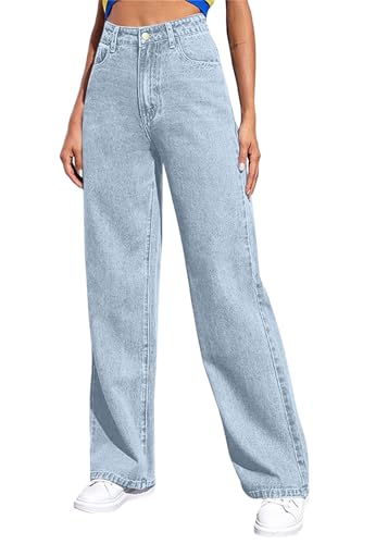 Tomwell Jeans Damen Straight Leg Baggy Jeans Y2K High Waist Jeanshose Boyfriend Denim Hose A Hellblau XS von Tomwell