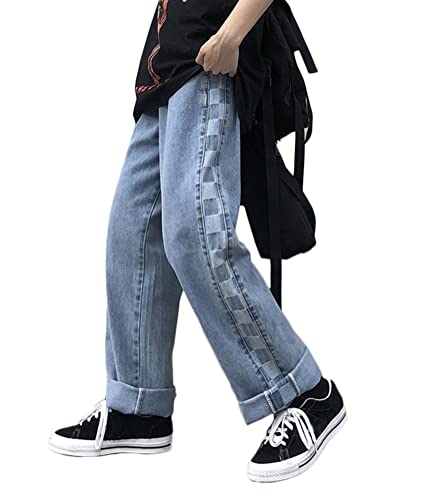 Tomwell Jeans Herren Patchwork Baggy Hip Hop Jeanshose Casual Straight Leg Denim Hosen Vintage Farbblock Weitem Bein Pants Streetwear 4 Blau S von Tomwell