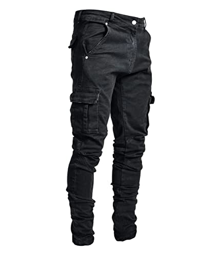 Tomwell Jeans Herren Slim Fit Jeanshose Stretch Denim Jeans Hose Männer Jeanshose Destroyed Hosen Tapered Fit Cargohose Herren Cargo Hose Regular Fit Jeans A Schwarz 3XL von Tomwell
