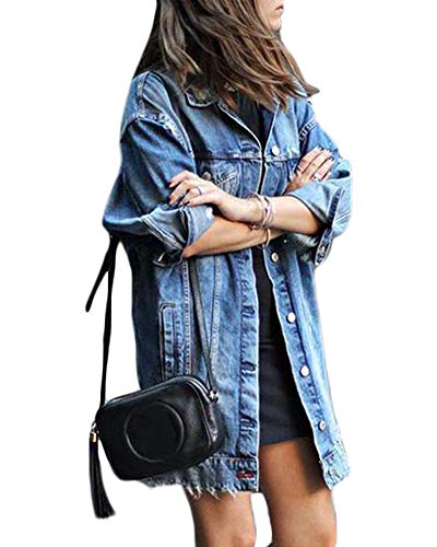 Tomwell Jeansjacke Damen Langarm Boyfriend Oversize Übergangsjacke Jacke Denim Casual Jeansjacke Kurze A Blau 3XL von Tomwell