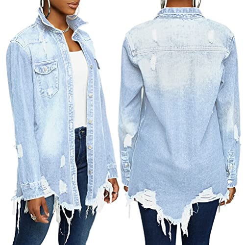 Tomwell Jeansjacke Damen Langarm Boyfriend Oversize Übergangsjacke Jacke Denim Casual Jeansjacke Kurze G Blau 3XL von Tomwell