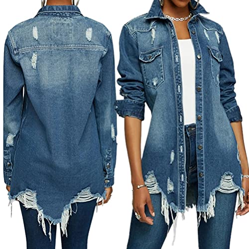 Tomwell Jeansjacke Damen Langarm Boyfriend Oversize Übergangsjacke Jacke Denim Casual Jeansjacke Kurze G Dunkelblau 3XL von Tomwell