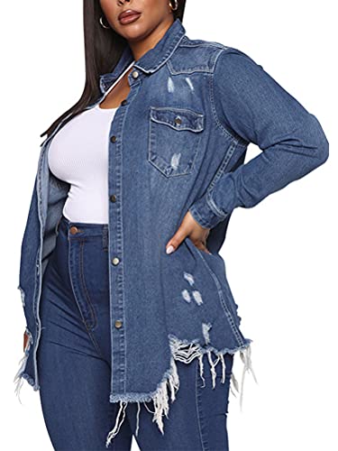 Tomwell Jeansjacke Damen Langarm Boyfriend Oversize Übergangsjacke Jacke Denim Casual Jeansjacke Kurze H Blau 5XL von Tomwell