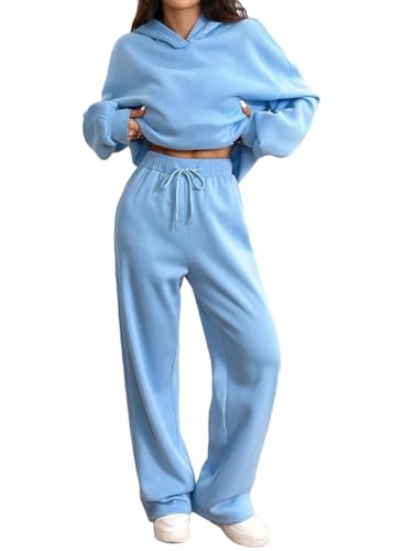 Tomwell Jogginganzug Damen Elegant Langarm Hausanzug Zweiteiler Trainingsanzug Hoodie A Blau XS von Tomwell