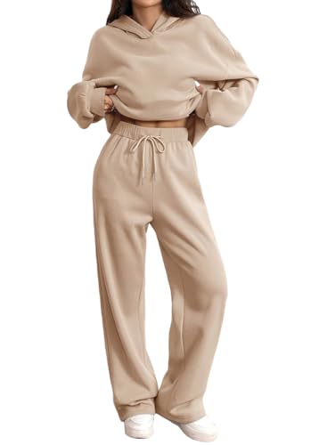 Tomwell Jogginganzug Damen Elegant Langarm Hausanzug Zweiteiler Trainingsanzug Hoodie A Khaki M von Tomwell