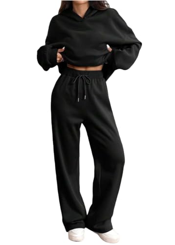 Tomwell Jogginganzug Damen Elegant Langarm Hausanzug Zweiteiler Trainingsanzug Hoodie A Schwarz S von Tomwell