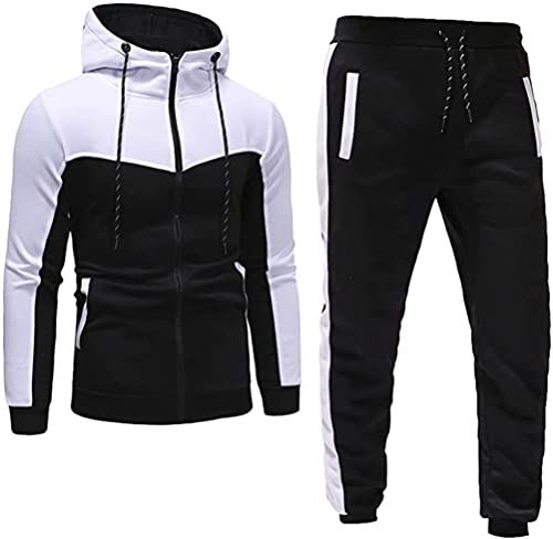 Tomwell Jogginganzug Sportanzug Herren Color Block Hoodie Jogginghose Trainingsanzug Langarm Kapuzenpullover Freizeitanzug Sportbekleidungs Gym Workout A Weiß XL von Tomwell