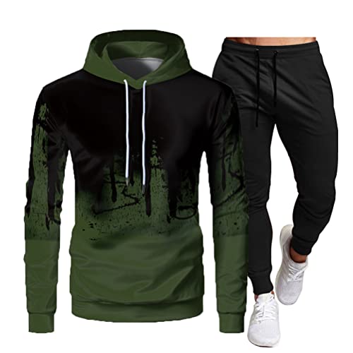 Tomwell Jogginganzug Sportanzug Herren Color Block Hoodie Jogginghose Trainingsanzug Langarm Kapuzenpullover Freizeitanzug Sportbekleidungs Gym Workout H Grün XL von Tomwell