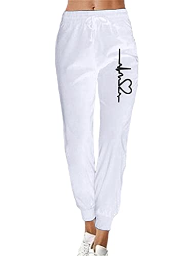 Tomwell Jogginghose Damen Sporthose Damen Lang Sweatpants Lässige Lose Freizeithose Yogahose Damen Lang für Gym Trainings mit Taschen E Weiß XL von Tomwell