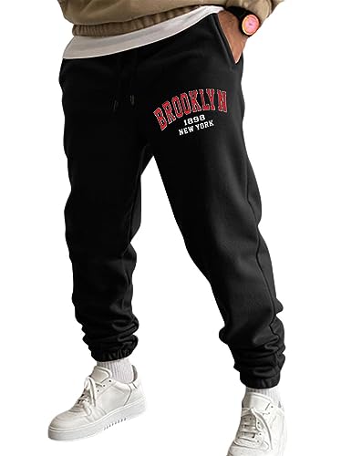 Tomwell Jogginghose Herren Thermo Freizeithose Herren Lang mit Kordelzug-Aufdruck Sweatpants Herren mit Taschen Fitnessstudio und Draußen Regular Fit Jogger Sporthose B Schwarz M von Tomwell