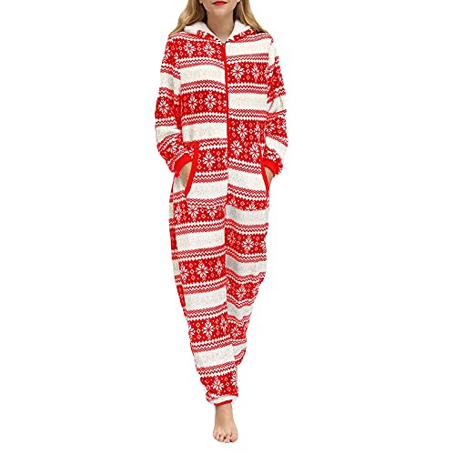 Tomwell Jumpsuit Onesie Overall Damen Einteiler Strampler Hoodie Freizeitanzug Trainingsanzug Kuscheliger Hausanzug mit Kapuze und Reißverschluss B Rot L von Tomwell