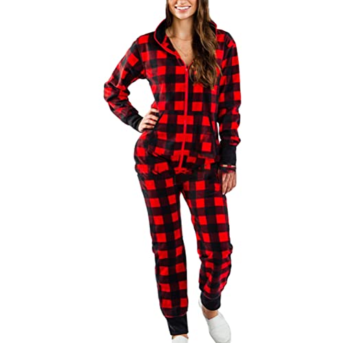 Tomwell Jumpsuit Onesie Overall Damen Einteiler Strampler Hoodie Freizeitanzug Trainingsanzug Kuscheliger Hausanzug mit Kapuze und Reißverschluss Z DRot L von Tomwell