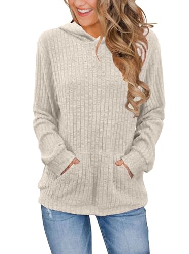 Tomwell Kapuzenpullover Damen Hoodie Pullover mit Kapuze Langarm Herbst Winter Strickpullover Lässig Longpullover Tops A Aprikose XXL von Tomwell