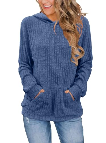 Tomwell Kapuzenpullover Damen Hoodie Pullover mit Kapuze Langarm Herbst Winter Strickpullover Lässig Longpullover Tops A Blau L von Tomwell