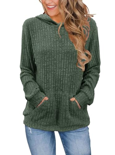 Tomwell Kapuzenpullover Damen Hoodie Pullover mit Kapuze Langarm Herbst Winter Strickpullover Lässig Longpullover Tops A Grün M von Tomwell