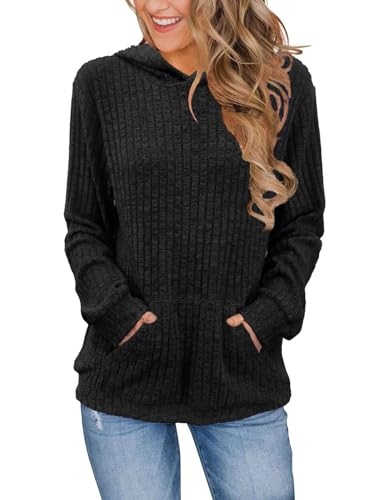 Tomwell Kapuzenpullover Damen Hoodie Pullover mit Kapuze Langarm Herbst Winter Strickpullover Lässig Longpullover Tops A Schwarz M von Tomwell