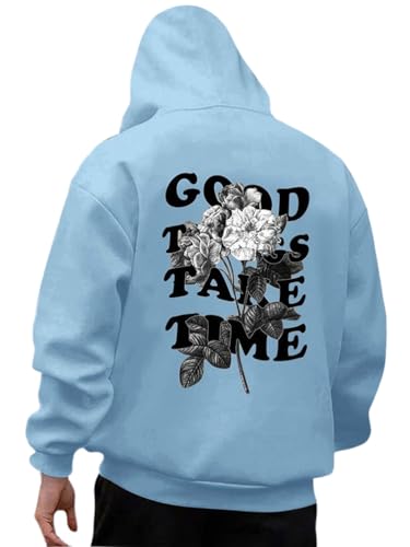 Tomwell Kapuzenpullover Herren Winter Oversized y2k Hoodie mit Backprint Classic Hoody Pullover Casual Streetwear A Blau M von Tomwell