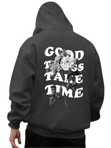 Tomwell Kapuzenpullover Herren Winter Oversized y2k Hoodie mit Backprint Classic Hoody Pullover Casual Streetwear A Dunkelgrau M von Tomwell