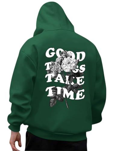 Tomwell Kapuzenpullover Herren Winter Oversized y2k Hoodie mit Backprint Classic Hoody Pullover Casual Streetwear A Grün S von Tomwell