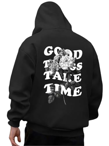 Tomwell Kapuzenpullover Herren Winter Oversized y2k Hoodie mit Backprint Classic Hoody Pullover Casual Streetwear A Schwarz L von Tomwell