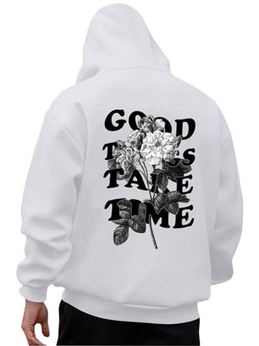 Tomwell Kapuzenpullover Herren Winter Oversized y2k Hoodie mit Backprint Classic Hoody Pullover Casual Streetwear A Weiß M von Tomwell