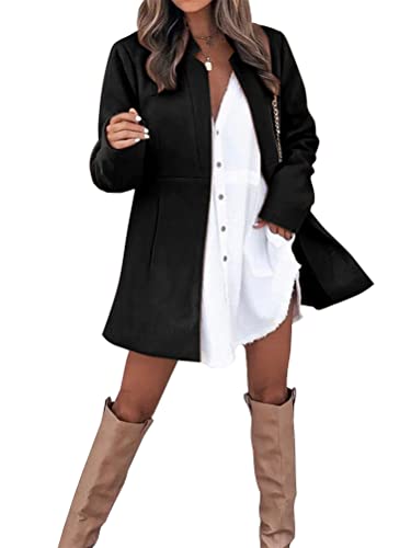 Tomwell Klassischer Damen Langarm Wintermantel Revers Knielanger Trenchcoat Baumwolljacke Schmale Vintage Jacke mit Taschen D Schwarz 3XL von Tomwell