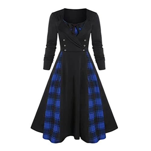Tomwell Kleid Damen Langarm Weihnachtskleid Elegant Cocktailkleider Rockabilly Kleid Faltenrock Abendkleider Partykleid B Blau M von Tomwell