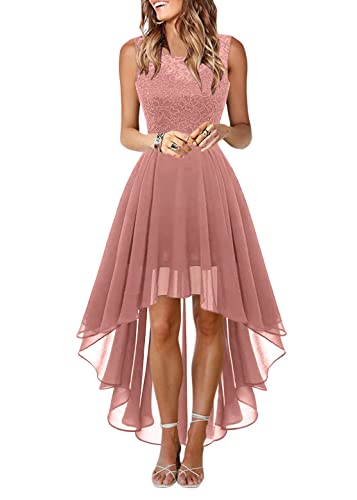 Tomwell Kleider Damen V-Ausschnitt Langarm Abendkleider Elegant Spitze Cocktailkleid Maxikleid Lang Partykleid Ballkleid Festkleid A Rosa S von Tomwell