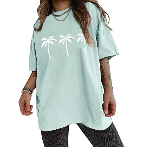 Tomwell Lässiges Damen-T-Shirt Kurzarm Sport Sommer Oberteile Oversize T-Shirt mit Buchstaben Grafikdruck Sweatshirt Lose Rundhals Bluse Teenager Mädchen Top Tunika Lang M Grün XL von Tomwell