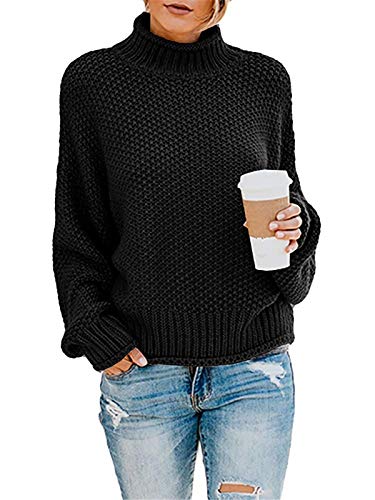 Tomwell Langarm Einfarbig Sweater Oberteil Tops für Herbst Winter Oversize Loose Lange Ärmel Stricken Oberteil Tops Beiläufige Grobstrickpullover Strickpullover Sweatshirts A Schwarz M von Tomwell