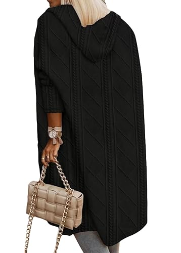 Tomwell Lange Strickjacke mit Kapuze für Damen Mode Y2k Strick Mantel Cardigan Jacken Color Block Cardigan Oberteil B Schwarz S von Tomwell